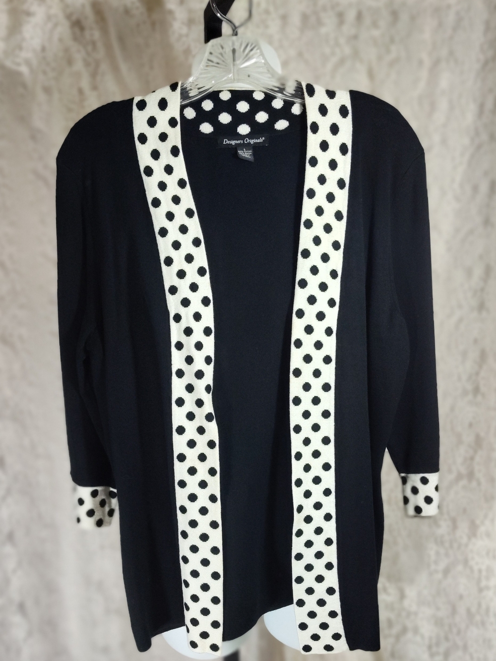 Designers Originals Black Cardigan with White Polka Dot Trim